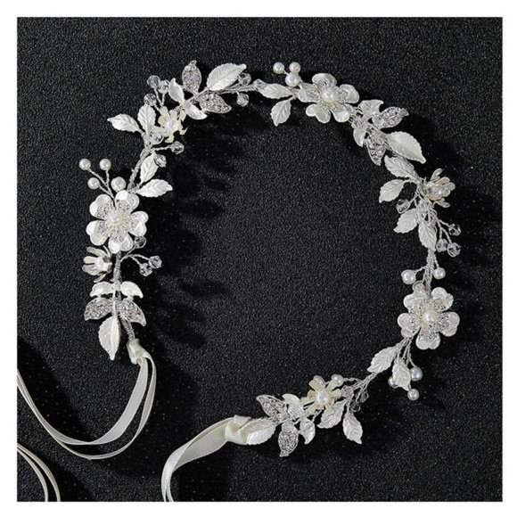 SWEETV Sliver Flower-Leaf Bridal Headpieces for Wedding Headband Bride Hair main image 6